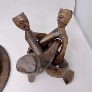 Hand Carved Wooden Interlocking Unity Circle African Trio Sculpture